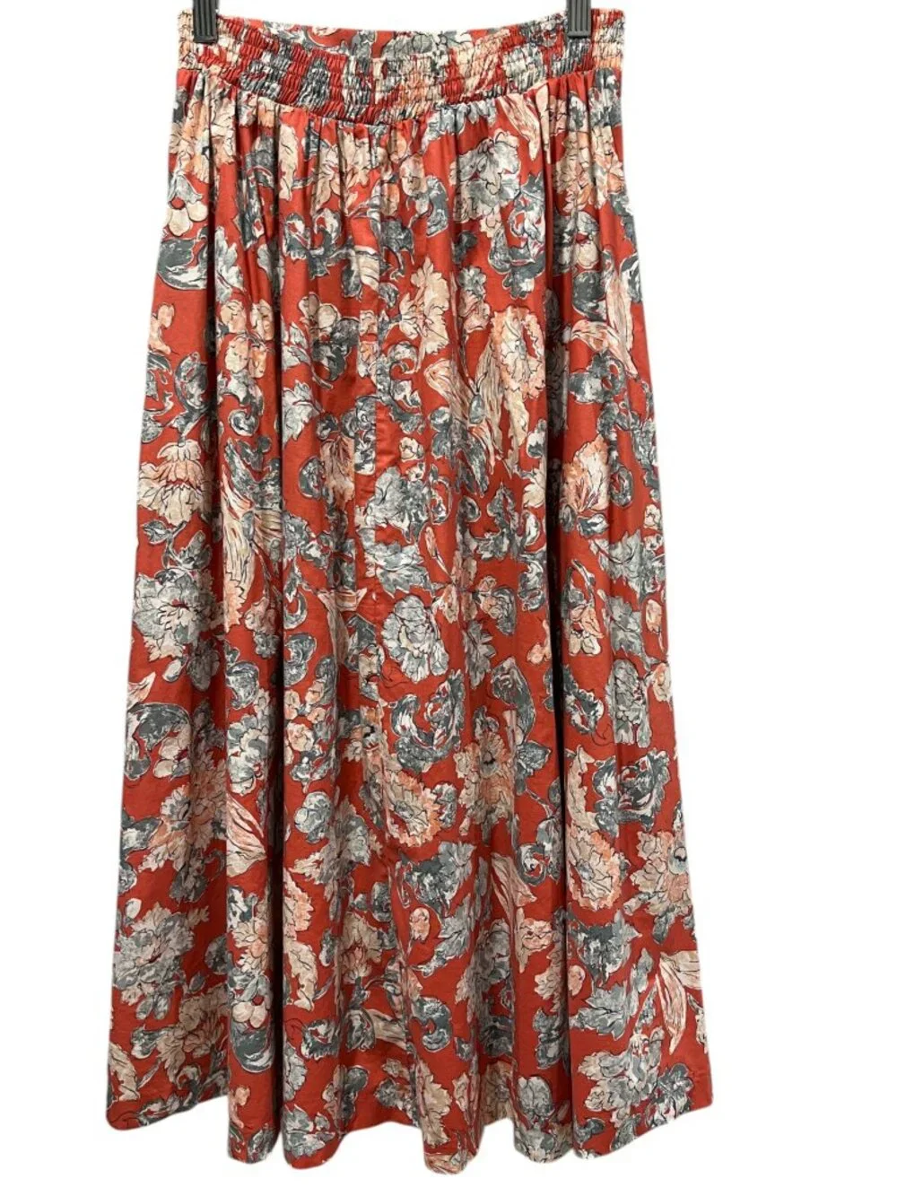 Laura Ashley Vtg Floral Cotton Midi Skirt, Pockets, Coral, 10